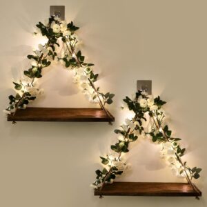 jopstdi floating shelves,plant wall decor,wall shelf,no drill shelves,decorative leaves and light strip,set of 2 plant shelf wall,christmas day for decorating room(white flower)