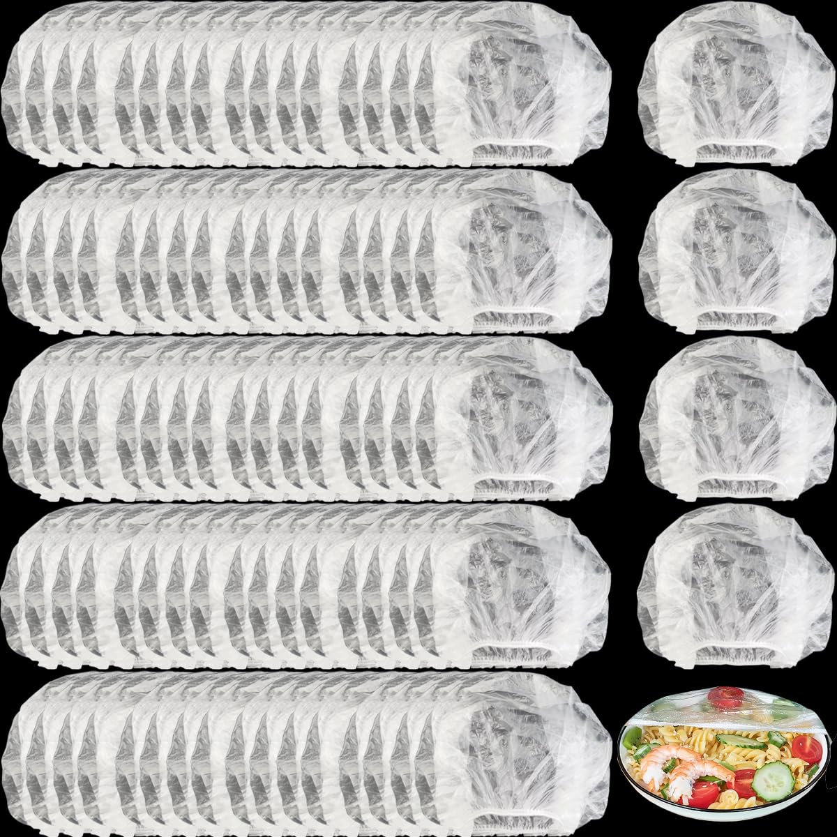 RONYOUNG 300PCS Plastic Bowl Covers Elastic Disposable Bowl Covers for Food Storage, Stretch Covers for Bowls, Fresh Keeping Bags Stretch Lids Kitchen Wrap Seal Bags for Cover Food