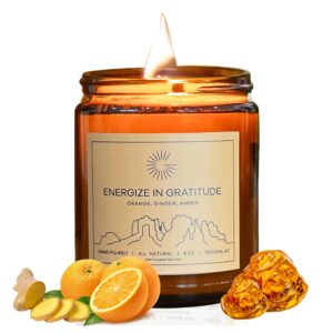 energize in gratitude - 8 oz natural soy candle with orange, ginger, and amber fragrances - perfect thank you gift for women & men, long-lasting aromatherapy candle