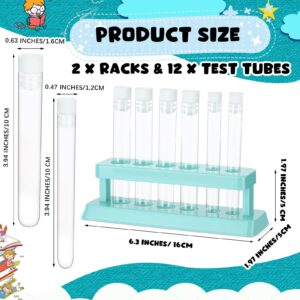 Copkim 2 Sets Test Tubes with Rack Clear Plastic Test Tubes with Caps and 6 Holes Holder Rack Nurse Party Decorations Shot Tubes for Scientific Experiments Party Favors Candy (Blue,Removable)