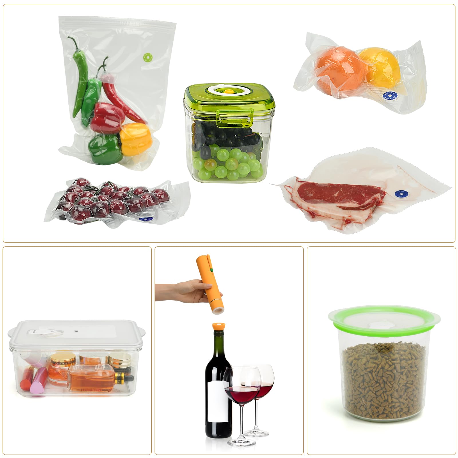 Vacuum Sealer Machine, Portable Handheld Vacuum Sealer with 5pcs Reusable Zipper Vacuum Bags and Vacuum Wine Sealer for Food Preservation Fresh & Save