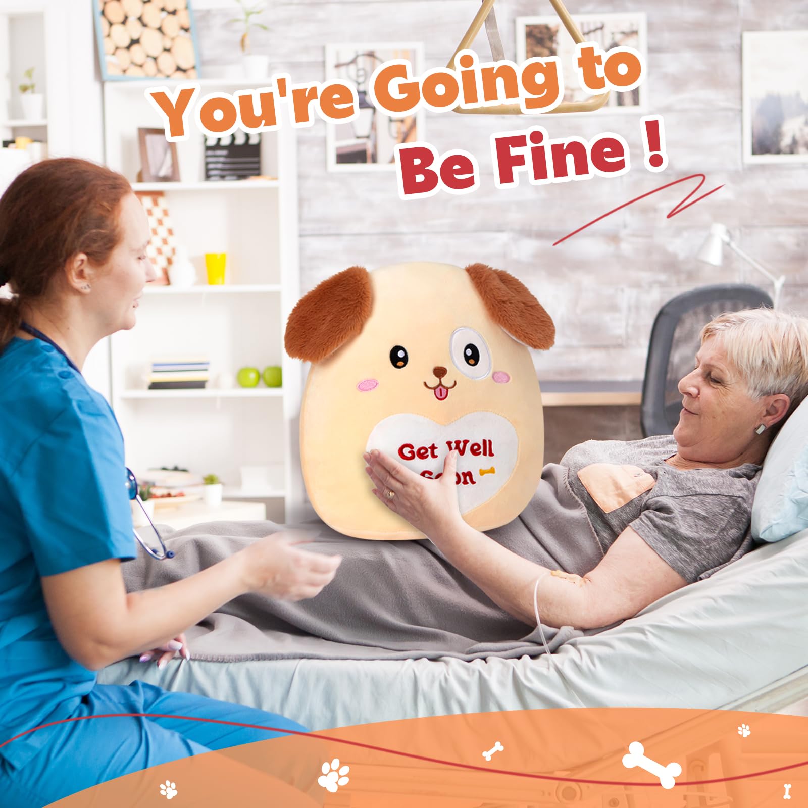 WEWILL 12’’ Get Well Soon Puppy Soft Plush Pillow Cute Get Well Dog Stuffed Animal Toy Gifts for Toddler Kids Boys Girls