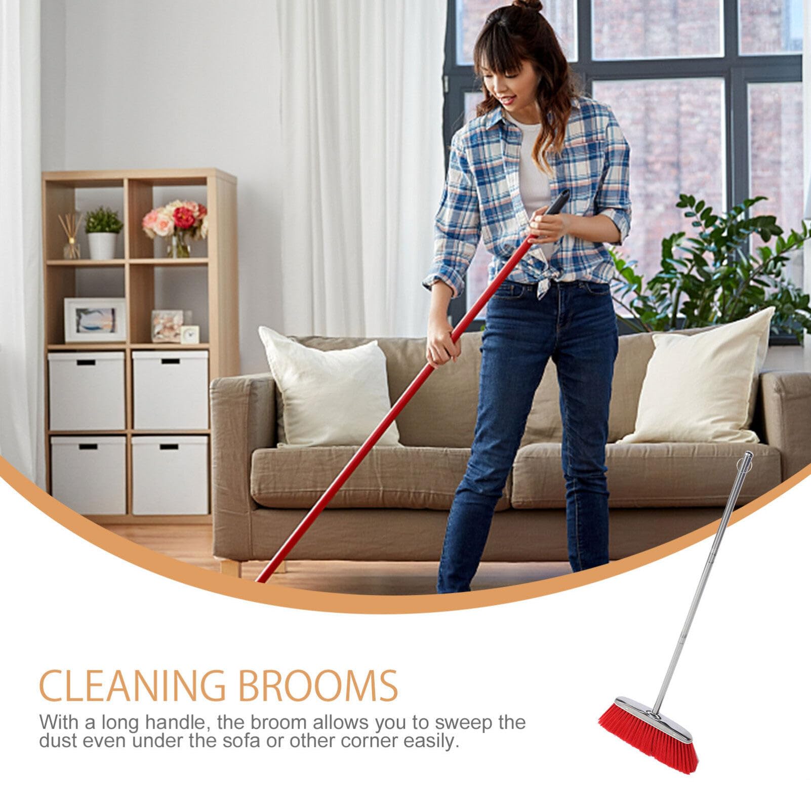 SOLUSTRE Angle Broom Steel Long Handle Broom Soft Bristles Broom Wide Sweeper Broom for Home Kitchen Office Yard Use