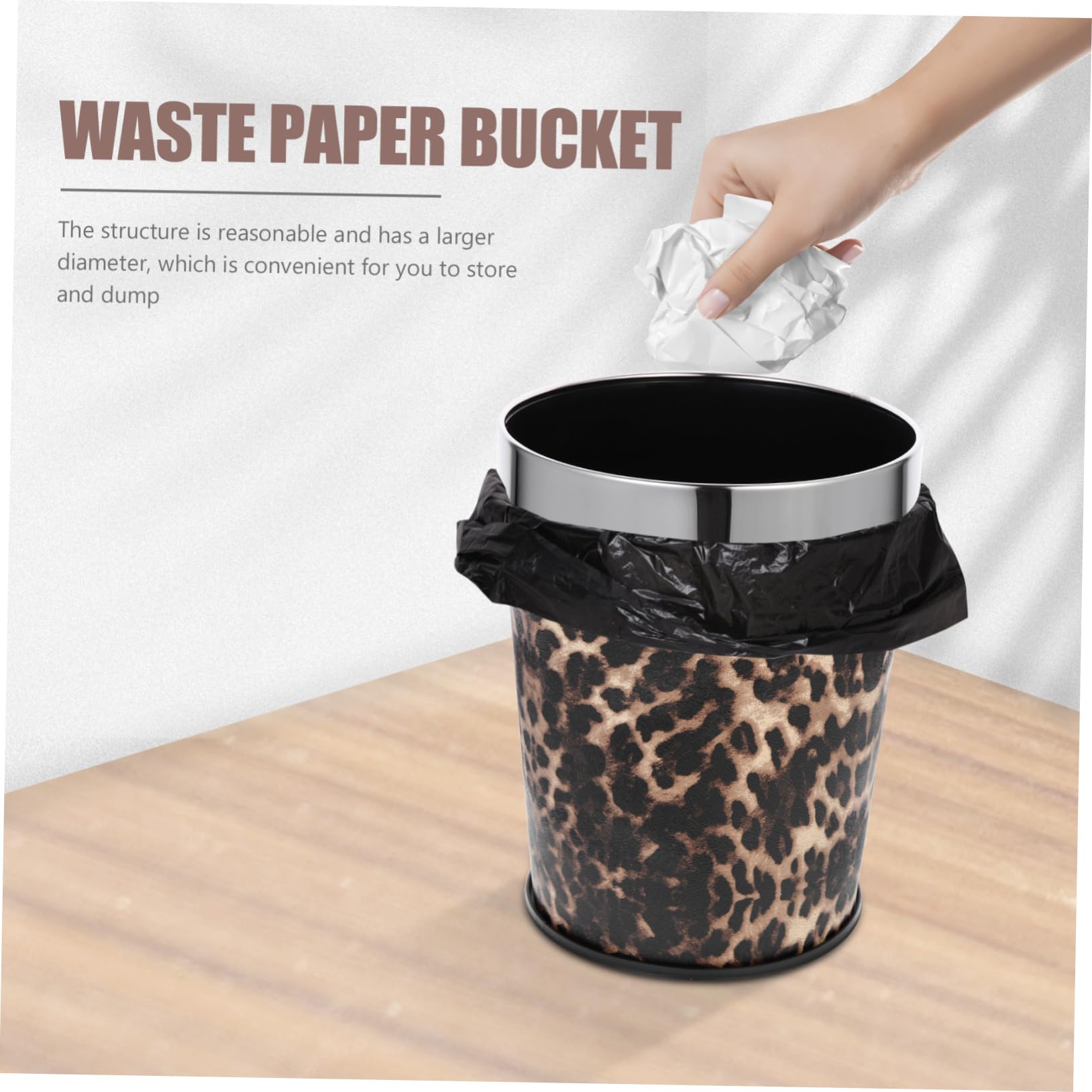 BUGUUYO Leopard Print Bathroom Trash Can Animal Print Waste Bucket Retro Style for Bathroom