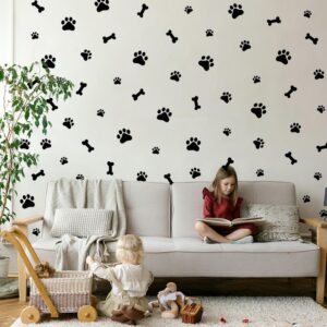 IUMLXJO 76PCS Dog Paws Wall Decals, Vinyl Stones Print Wall Stickers Decor Removable Footprint Mural Wallpaper Decoration for Kids Boys Girls Nursery Bedroom Living Room