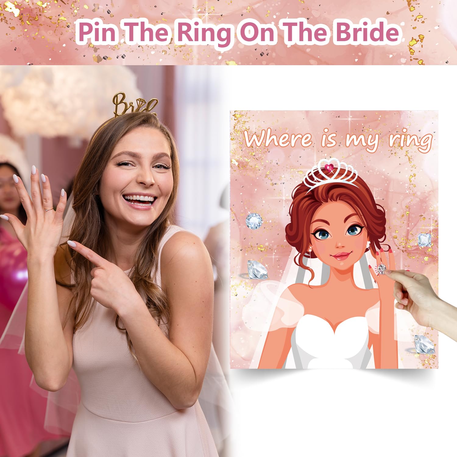 Bridal Shower Games Pin The Ring On The Bride Game, Bridal Shower Engagement Wedding Shower Bachelorette Funny Party Games