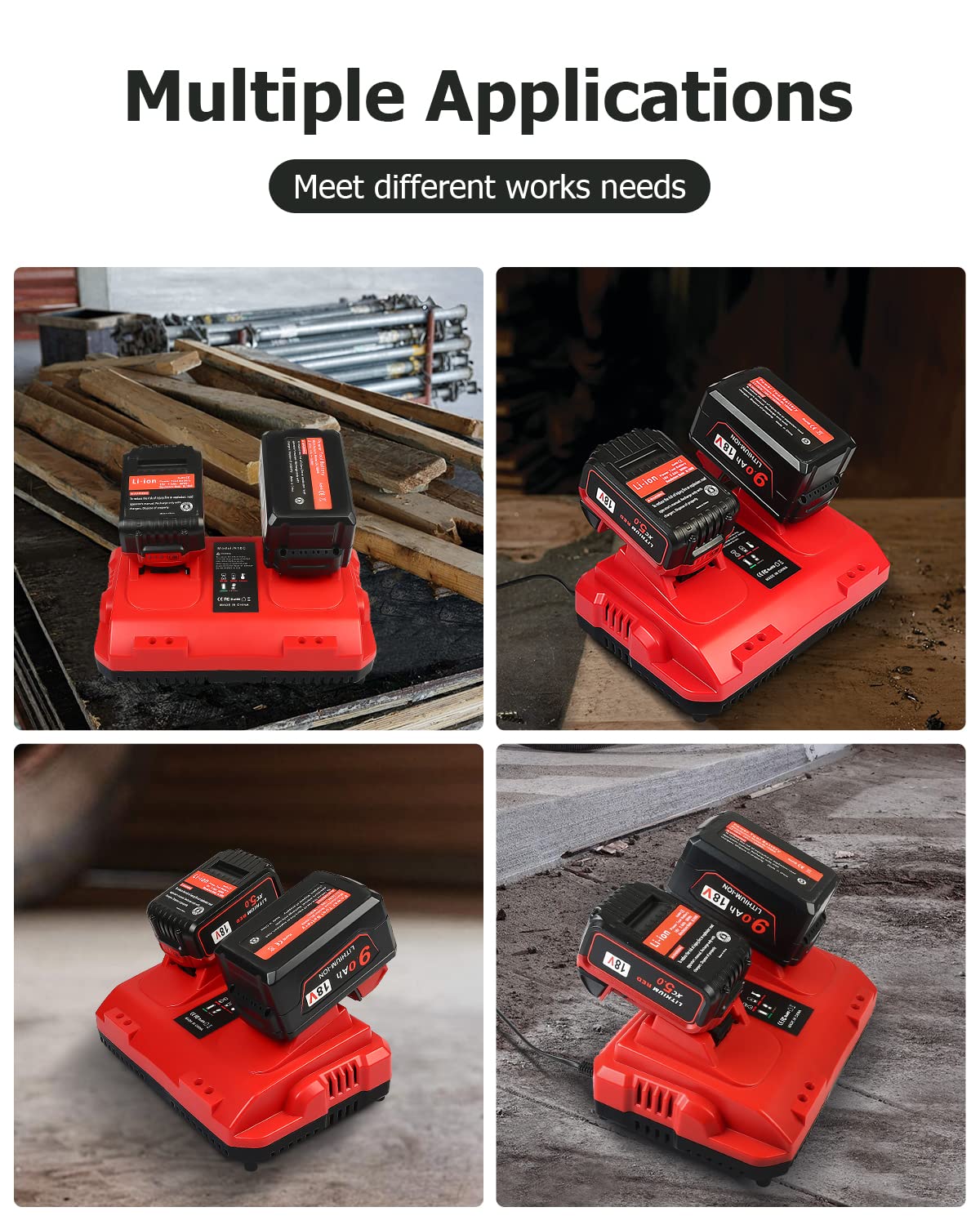 KOOMICY 4Pack 18V 6.0Ah Batteries Replacement for Milwaukee M-18 Battery and 1 Charger Set