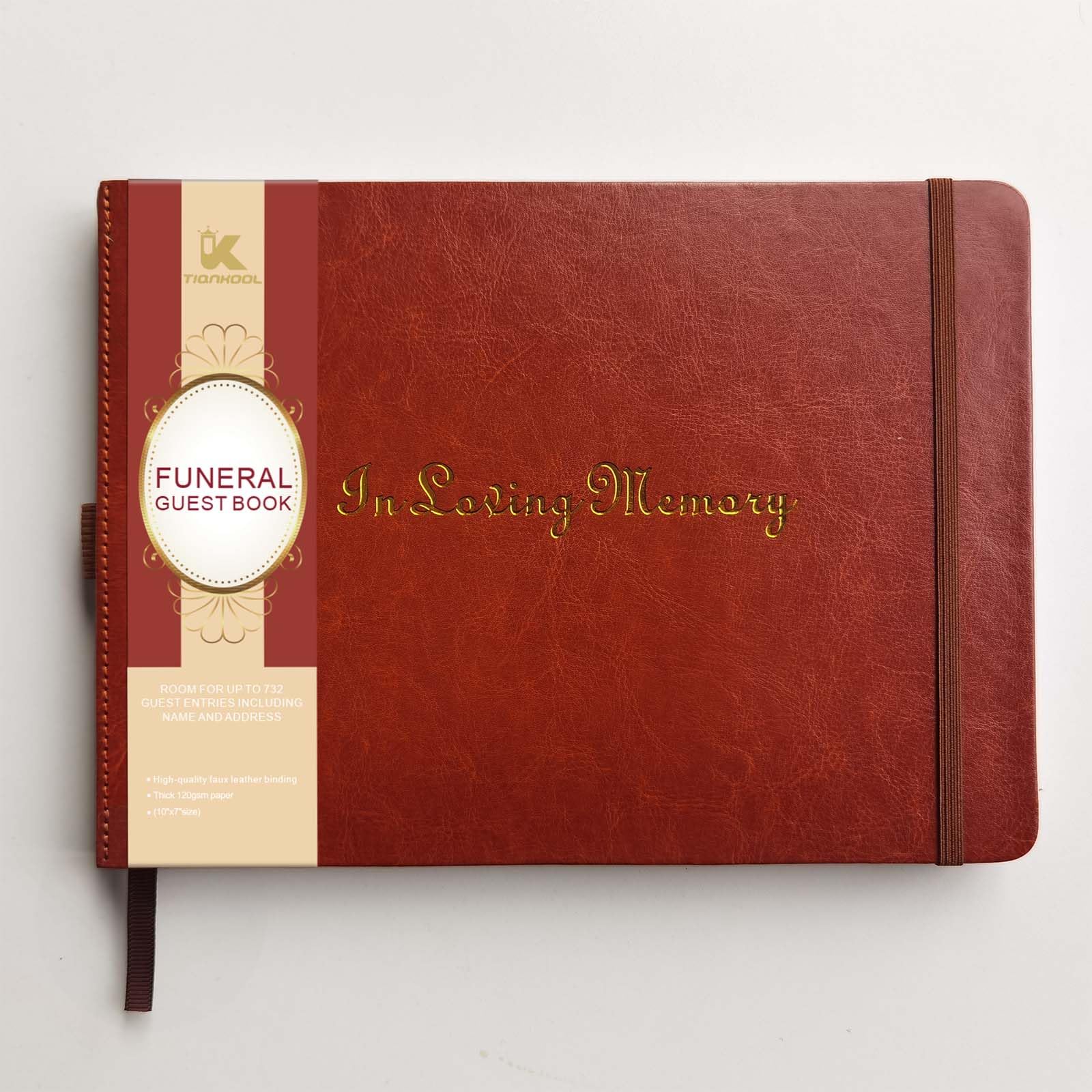 Tiankool Funeral Guest Book for Memorial Service - in Loving Memory Guest Book for Funeral Sign in - Celebration of Life Guest Book for Funeral Guest Registry-134 Pages,10" x 7",Hardcover,Brown