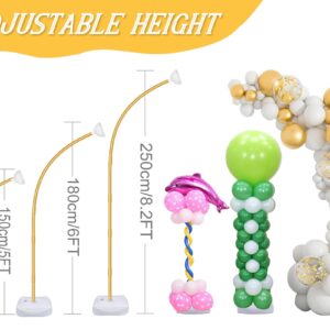 CYAOOI 8FT & 6FT Gold Balloon Arch Stand, Free Bending Top Balloon Arch Kit, Half Arch Balloon Stand with Base for Floor, Balloon Column Kit for Wedding Birthday Baby Shower Graduation Party Decor