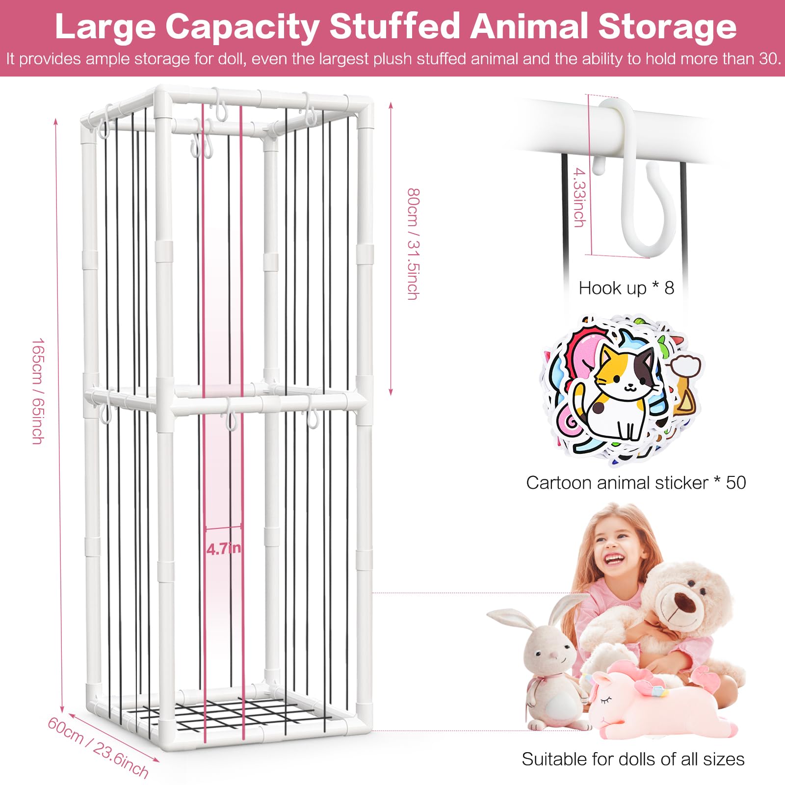 sunoyar Plush Stuffed Animal Storage Holder, Large Capacity Zoo Storage Cage Organizer, Animal Holder Organizer with Bottom Net for Nursery Play Room Bedroom Decoration