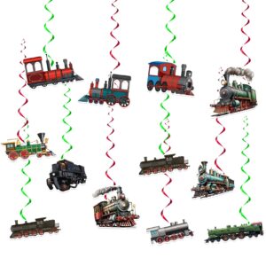 24 Pcs Train Hanging Decorations Steam Train Hanging Swirls Ceiling Swirls Train Birthday Party Supplies for Retro Train Party Decorations Train Transportation Decorations