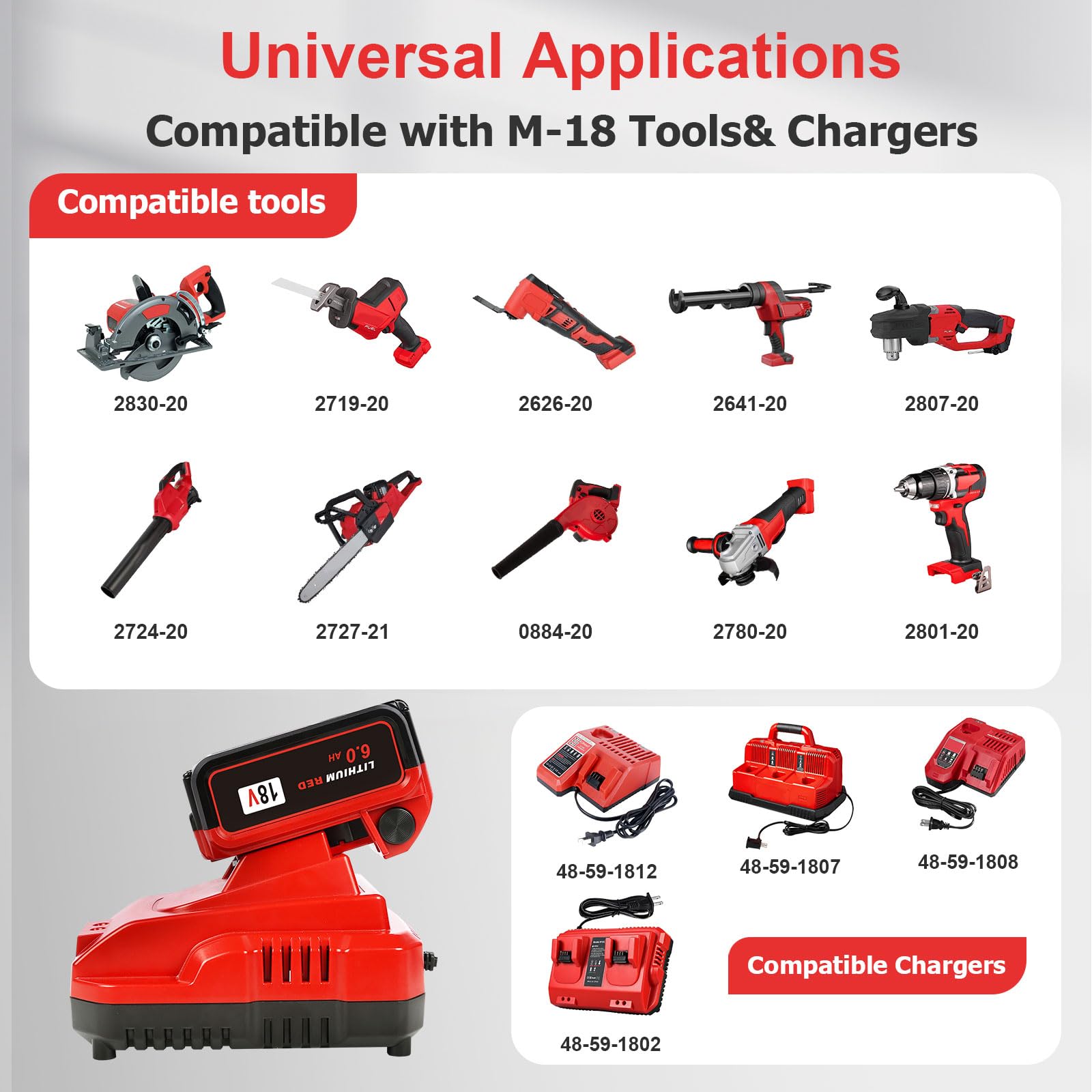 KOOMICY 2Pack 18V 6.0Ah Batteries Replacement for Milwaukee M-18 Battery and 1 Charger Set