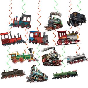 24 pcs train hanging decorations steam train hanging swirls ceiling swirls train birthday party supplies for retro train party decorations train transportation decorations