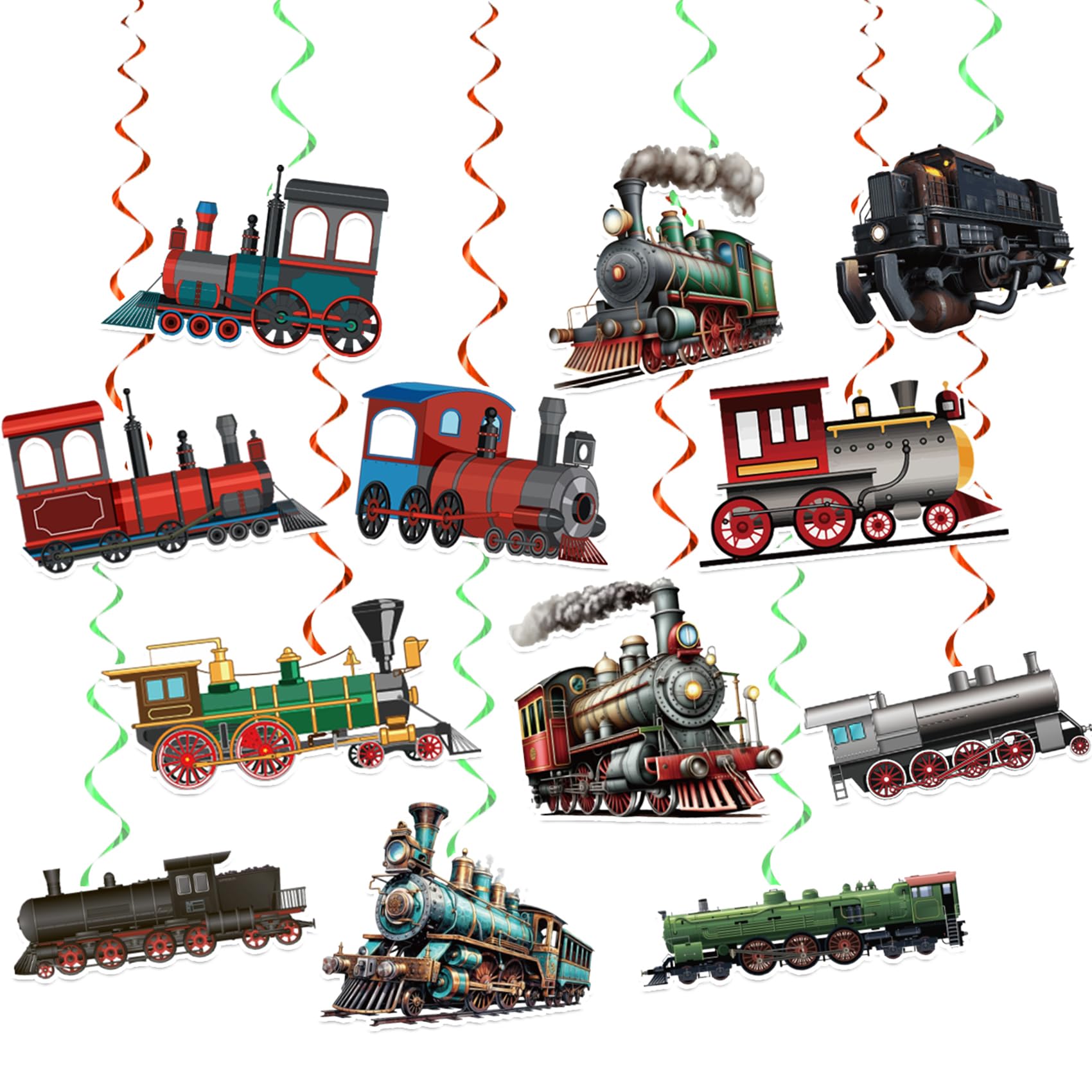 24 Pcs Train Hanging Decorations Steam Train Hanging Swirls Ceiling Swirls Train Birthday Party Supplies for Retro Train Party Decorations Train Transportation Decorations