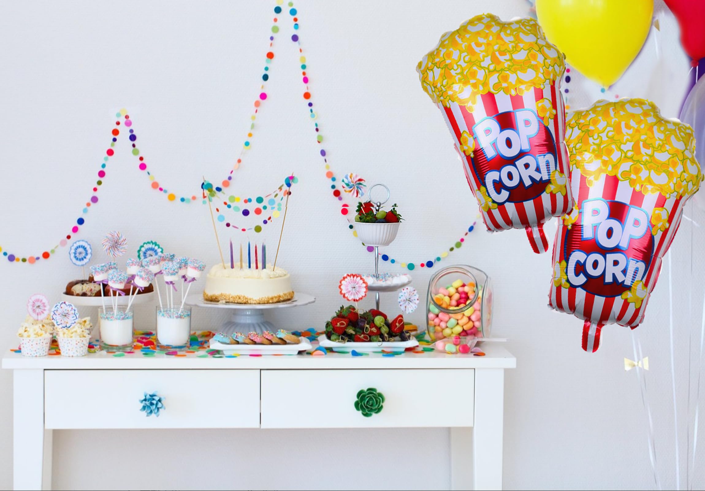 2pcs Popcorn Party Balloons Movie Night Party Balloons for Birthday Baby Shower Wedding Decoration 25.5 x 17.7 Inch