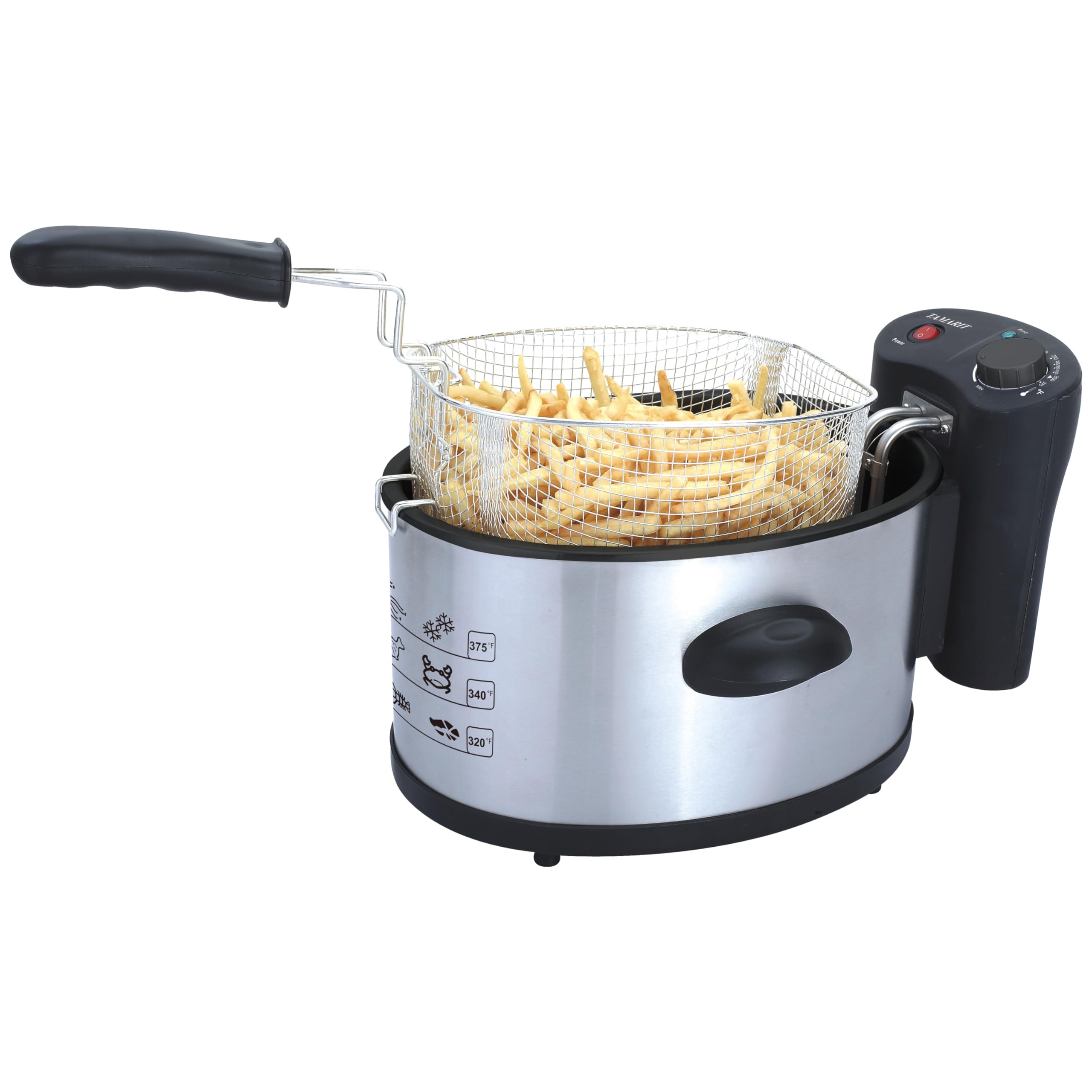 TAMARIT 3.5L Deep Fryer with Basket for Home Use,1800W Electric Fryer with Temperature Control, View Window & Filter Lid, Oval Shape, Ideal for Fries, Fish and Chicken, Stainless steel and Black