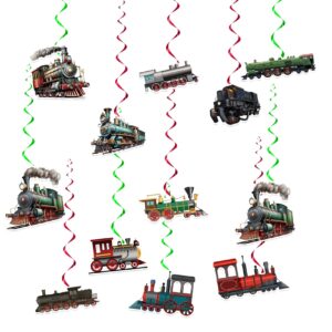 24 Pcs Train Hanging Decorations Steam Train Hanging Swirls Ceiling Swirls Train Birthday Party Supplies for Retro Train Party Decorations Train Transportation Decorations