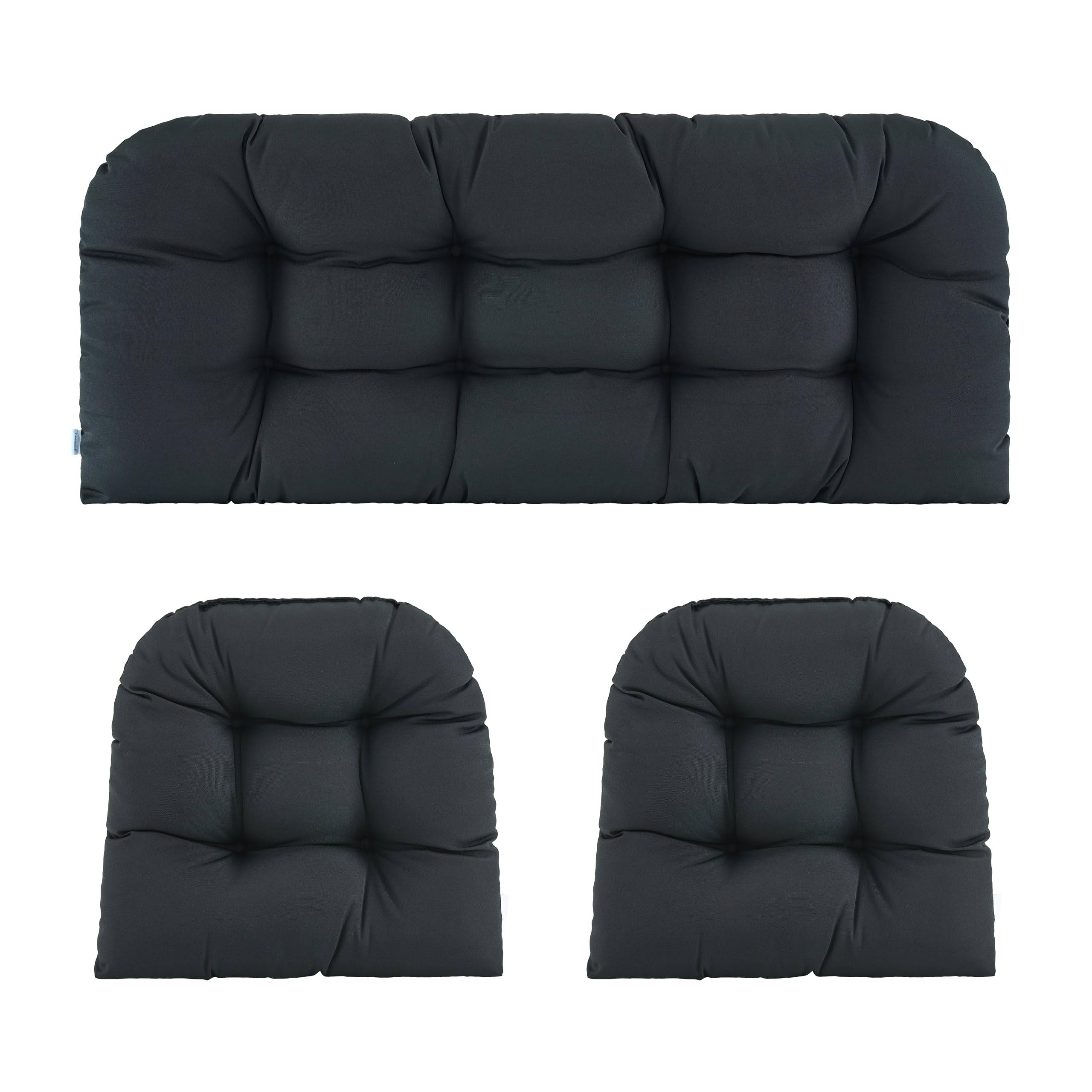 ZEOLABS Wicker Chair Cushions of 3 Pieces Waterproof Tufted Outdoor Seat Cushions for Patio Furniture Sofa Settee Couch,1 Loveseat and 2 U-Shaped Cushions,Black