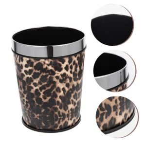 BUGUUYO Leopard Print Bathroom Trash Can Animal Print Waste Bucket Retro Style for Bathroom