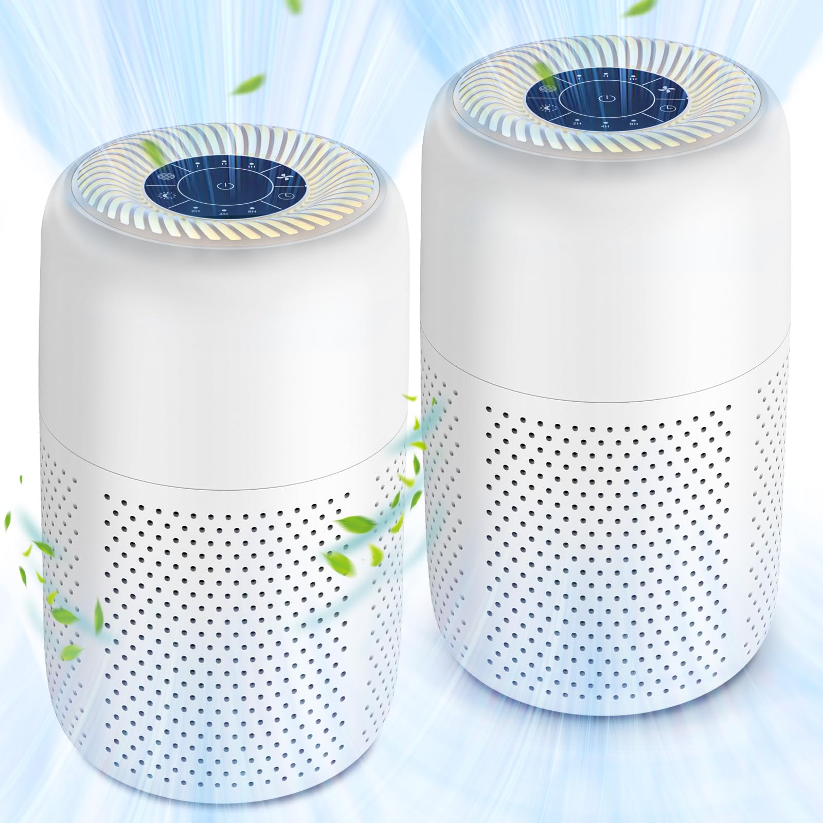 2 Pack Vhoiu Air Purifiers for Home Bedroom up to 600ft², Quiet Air Purifier With Night Light, Whole House Has Fresh Air, H13 True HEPA Air Purifier For Office, Dorm, Apartment, Kitchen (KJ50 White)