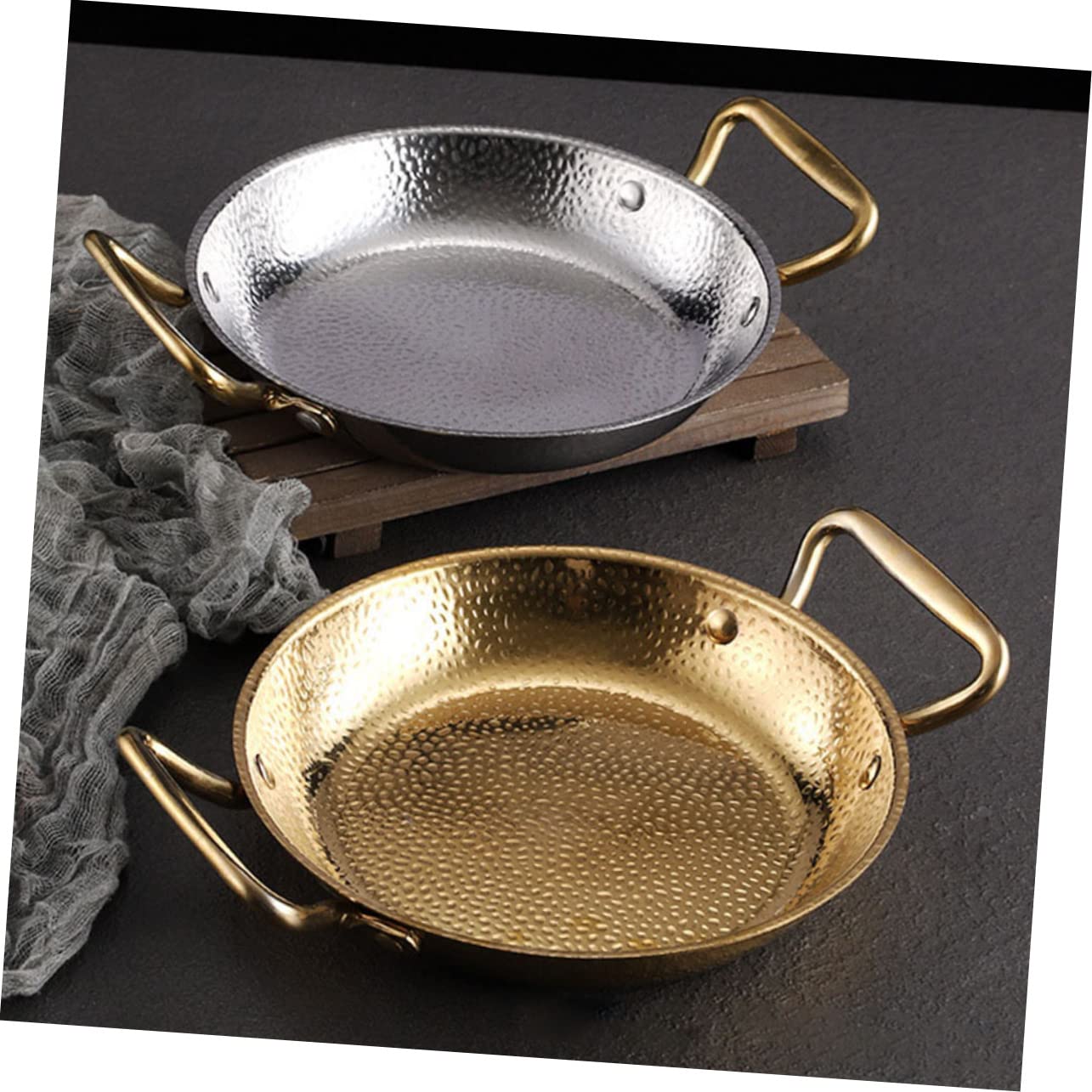 BRIGHTFUFU Double Ears Sukiyaki Restaurant Pan Paella Cooking Pan Nonstick Frying Pan Cauldron Cast Iron Paella Cooker Appetizer Plate Dish Thicken 304 Stainless Steel Anti-scalding Pan