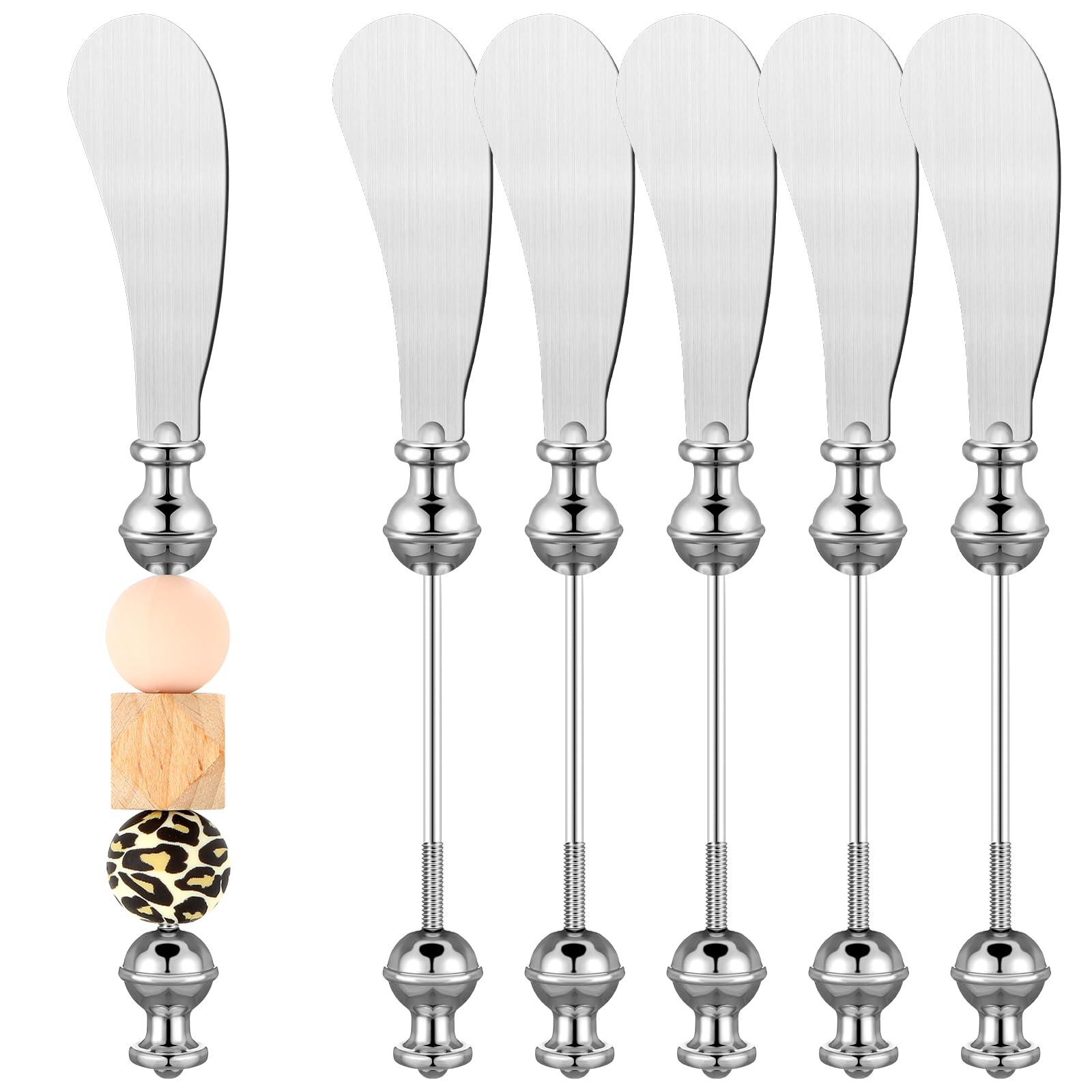 Lasnten 6 Pcs Cheese Spreader Knives DIY Decorative Beaded Butter Spreader Knives Stainless Steel Cheese Knives Butter Knives for Charcuterie Board Wedding Party Accessories