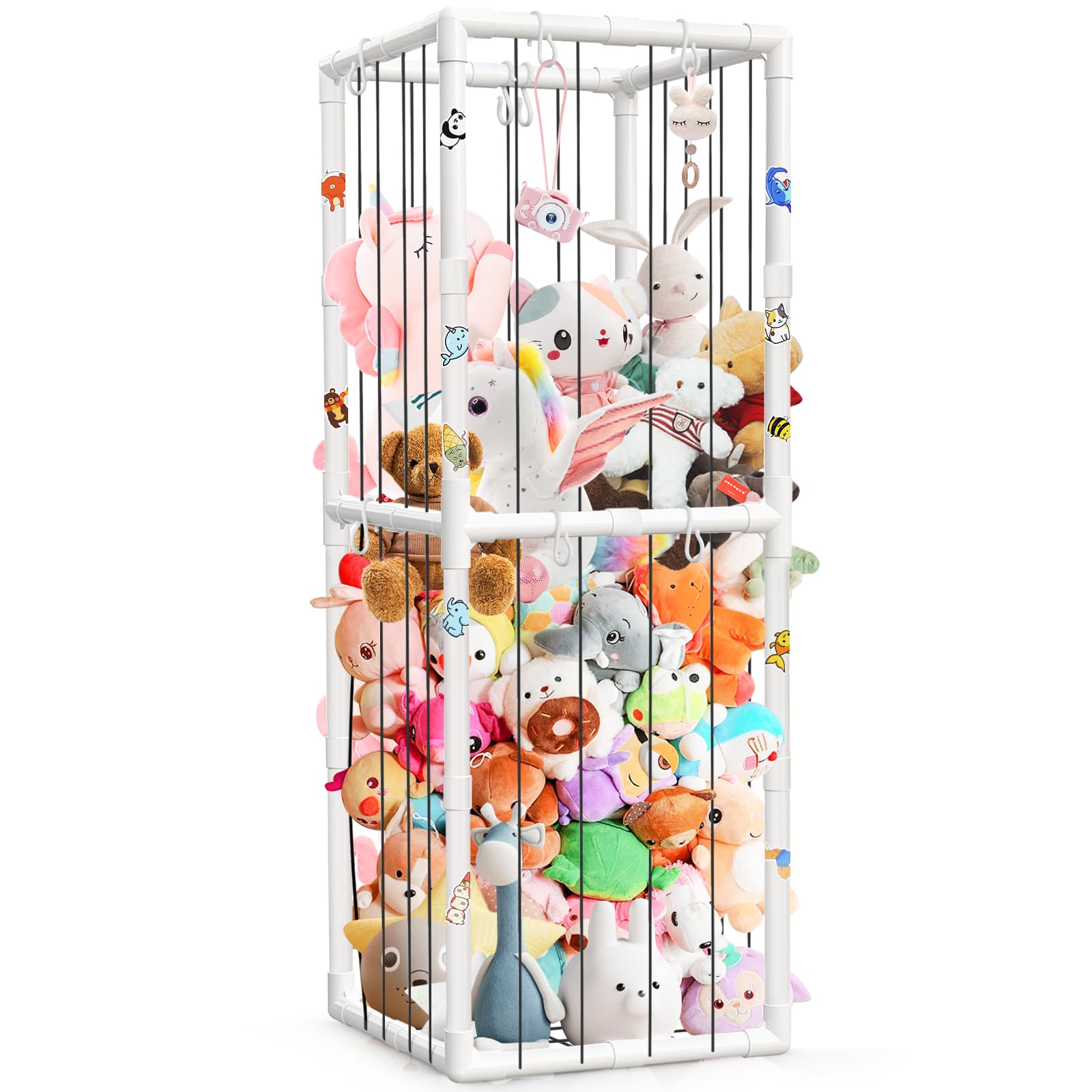 sunoyar Plush Stuffed Animal Storage Holder, Large Capacity Zoo Storage Cage Organizer, Animal Holder Organizer with Bottom Net for Nursery Play Room Bedroom Decoration