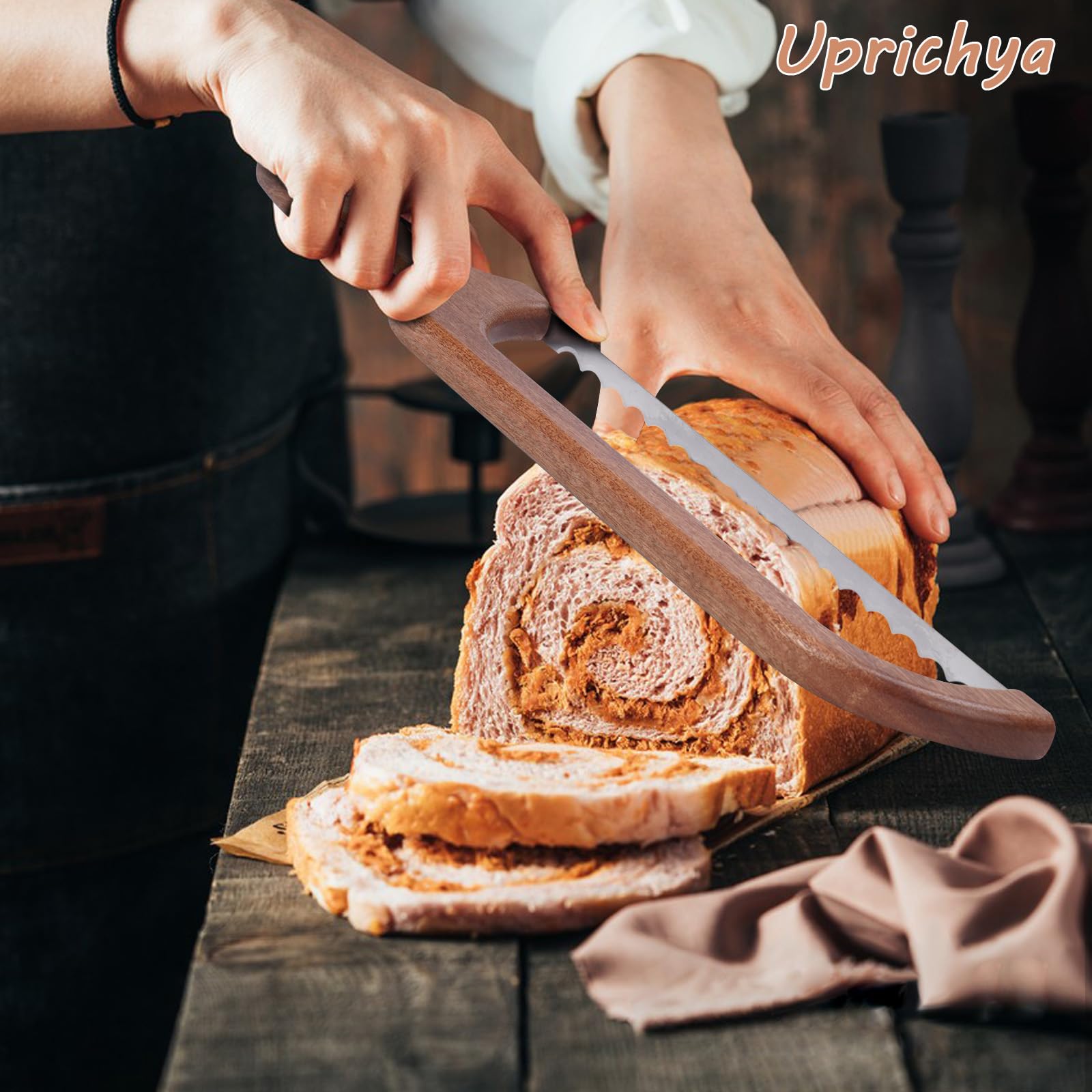 Uprichya Wooden Bread Bow Knife for Sourdough, Bread Saw for Homemade Bread, Sourdough Knife Slicer for Slicing, Sourdough Bread Cutter