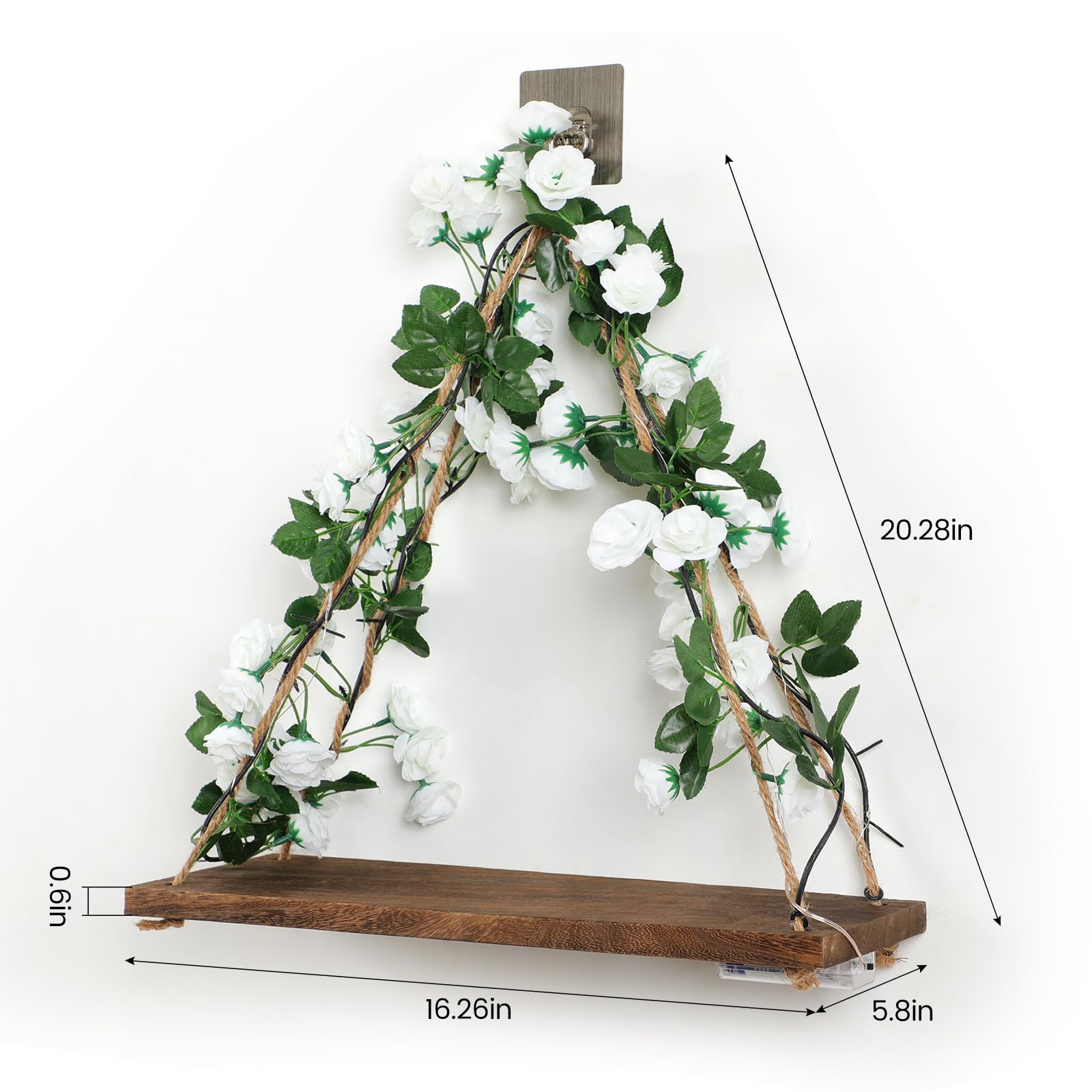 JOPSTDI Floating Shelves,Plant Wall Decor,Wall Shelf,No Drill Shelves,Decorative Leaves and Light Strip,Set of 2 Plant Shelf Wall,Christmas Day for Decorating Room(White Flower)