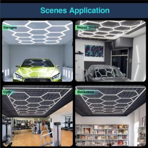 Hexagon Garage Light :16 Pack 128W 6500K 3 Honeycomb Ceiling Hex Lights Hexagon LED Lights for Garage Gym Basement Warehouse Auto Beauty Shop Car Detailing Hair Salon Workshop Lighting (hexagon-3-1)