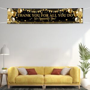 Avezano Thank You Banner Black and Gold Appreciation Party Decorations We Appreciate You Banner for Yard Lawn Thank You for All You Do Banner 98.4 x 19.6 Inch