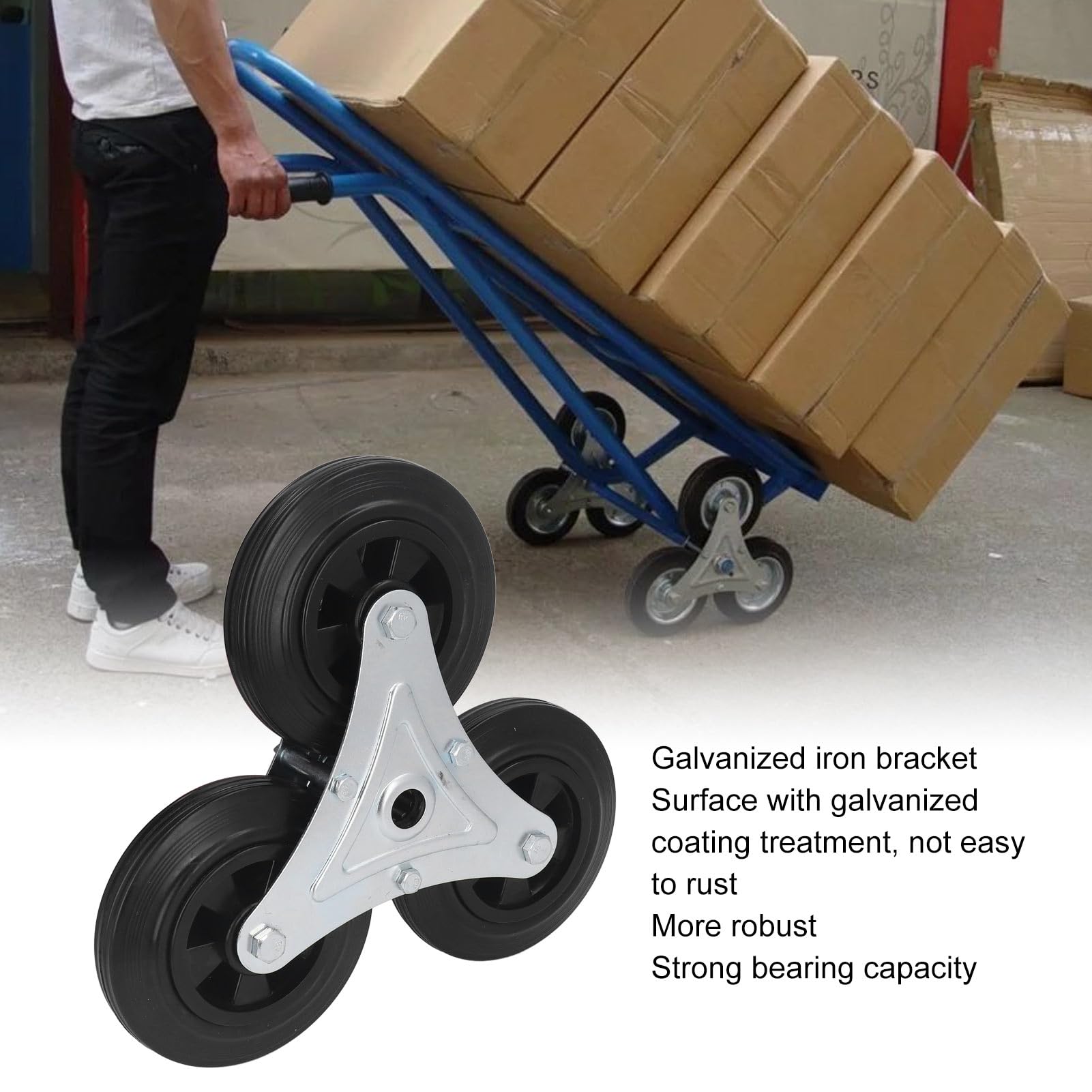 Stair Climbing Wheel Replacement - Heavy Duty 6in RubberWheel Climber for Shopping Cart Trolley