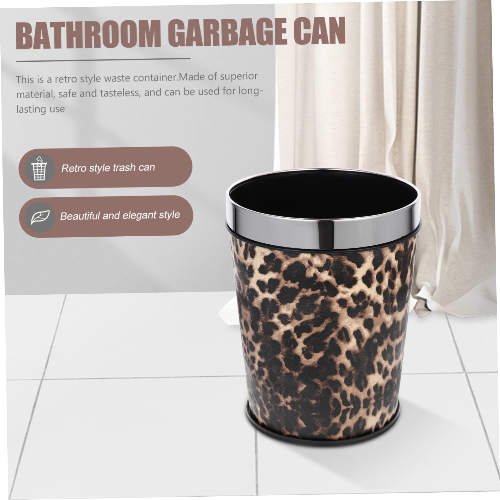 BUGUUYO Leopard Print Bathroom Trash Can Animal Print Waste Bucket Retro Style for Bathroom