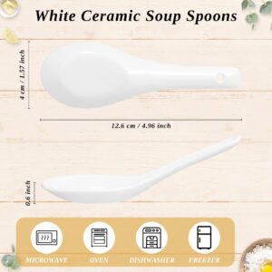 100 Pcs Ceramic Soup Spoons Bulk Chinese Spoon Sets Ceramic Asian Spoons Ceramic Chinese Spoons Porcelain Ramen Spoons with Long Hooked Handles for Cereal Pho Wonton Miso Appetizer