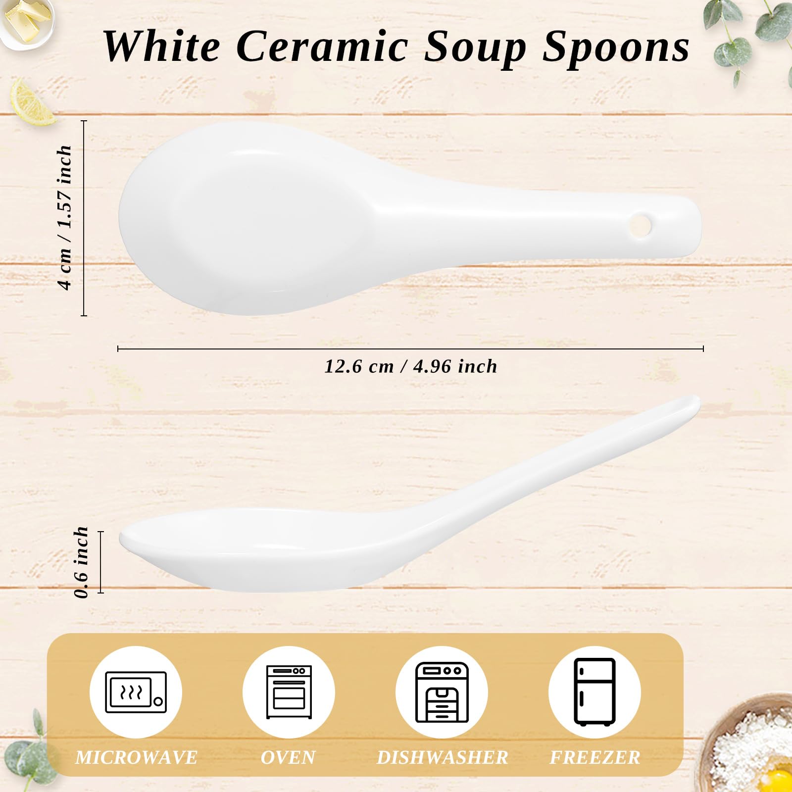 100 Pcs Ceramic Soup Spoons Bulk Chinese Spoon Sets Ceramic Asian Spoons Ceramic Chinese Spoons Porcelain Ramen Spoons with Long Hooked Handles for Cereal Pho Wonton Miso Appetizer