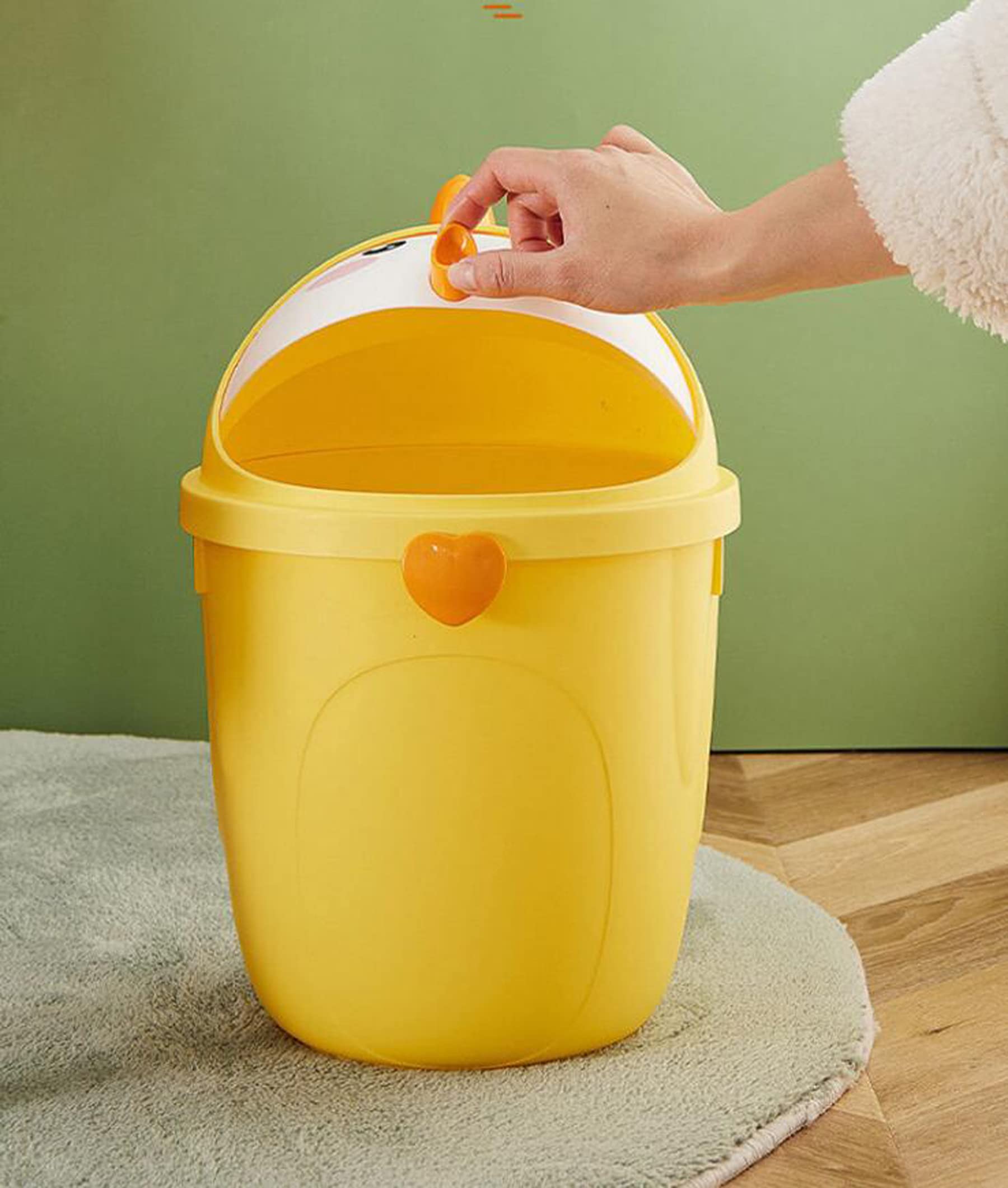 JEIMALEN Kids Trash Can with Lid Bedroom Boys and Girls Room Plastic Garbage Can Bedroom 2 Gallon Small Cartoon Trash Can for Children Waste Basket (1, Yellow)