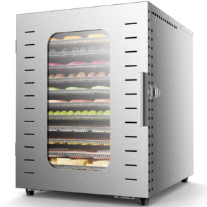 ausegia commercial large 12 trays food dehydrator, usable area up to 22.67ft², 1200w full stainless steel dryer machine, up to 190℉ temperature, for meat, fruit, beef, herbs, and pet food