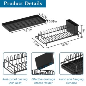 XYZLVSI Small Dish Drying Rack, Compact Dish Rack Sink Drying Rack with Silicone Mat, Dish Drainer Dish Organizer for Kitchen Counter & Over Sink, Stainless Steel, Black