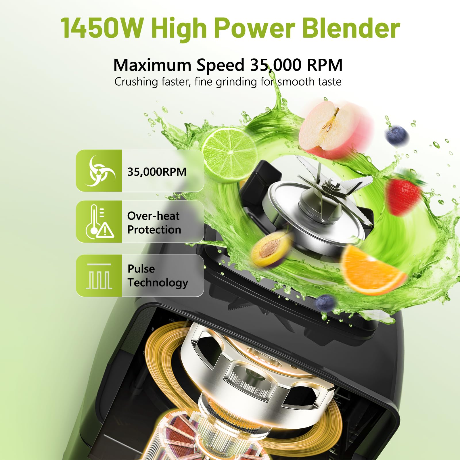 Keenstar Blenders for Kitchen, Professional 1450W Countertop Blender for Crush Ice, 68Oz Blender for Smoothies, 10 Speed Control, BPA-Free, 8 Titanium Stainless Steel Blade for Frozen Fruit, Veggies