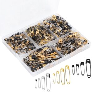 600 pcs safety pins assorted, 4 sizes large and small safety pins for clothes,black gold silver safety pins rust resistant for art,crafts, sewing and jewelry making