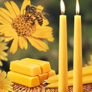 6 Packs Natural Beeswax Taper Candles- 8 inch Beeswax Candles, Smokeless and Dripless Beeswax Candles- 8 Hour Burn Time Beeswax Candlesticks- for Christmas Home Decor Air Purification Spa Relaxation