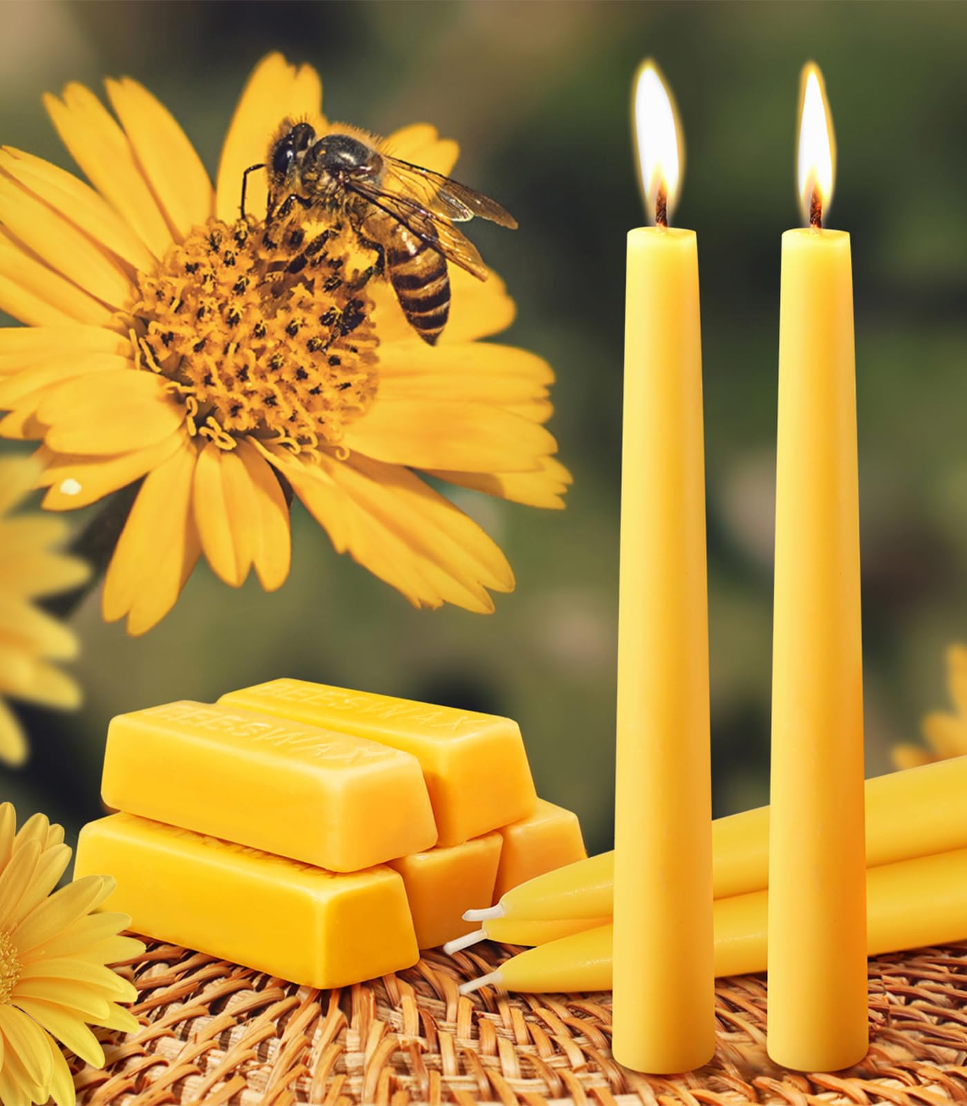 6 Packs Natural Beeswax Taper Candles- 8 inch Beeswax Candles, Smokeless and Dripless Beeswax Candles- 8 Hour Burn Time Beeswax Candlesticks- for Christmas Home Decor Air Purification Spa Relaxation