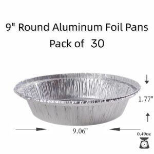 WHDepot 9'' Inch Round Tin Foil Pans Disposable Aluminum Pans with Clear Lids (30 Pack), Freezer & Oven Safe - For Baking, Cooking, Storage, Roasting, & Reheating, Recyclable, Pack of 30