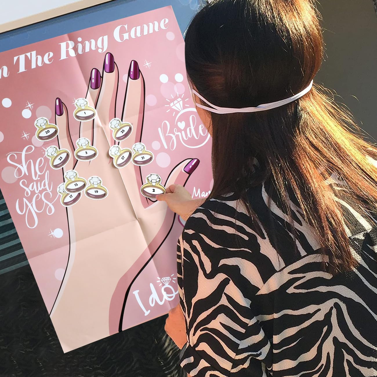 PARTYLOUD Bridal Shower Bachelorette Party Games, Pin the Ring on the Bride Game, Pin the Ring Game Bridal Shower Wedding Engagement Shower Games 32 Guests