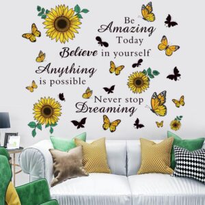 inspirational quote wall decals sunflower wall stickers removable positive saying wall lettering stickers peel and stick for classroom home bedroom family office wall art decor