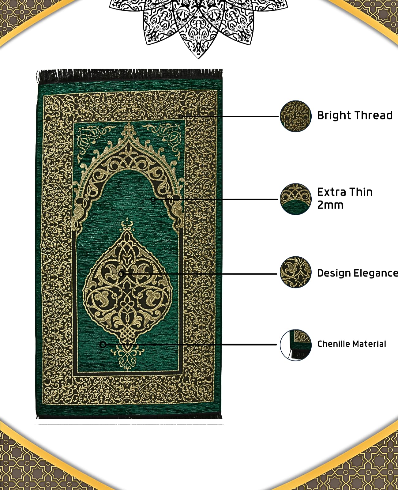 Prien Prayer Rug with Tasbih | Muslim Carpet | Praying Mat with Prayer Beads | Islamic Gifts for Women Men | Islam Portable Pray Set for Travel Kids Ramadan Namaz Hajj Umrah (Green)