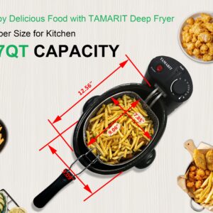 TAMARIT 3.5L Deep Fryer with Basket for Home Use,1800W Electric Fryer with Temperature Control, View Window & Filter Lid, Oval Shape, Ideal for Fries, Fish and Chicken, Stainless steel and Black