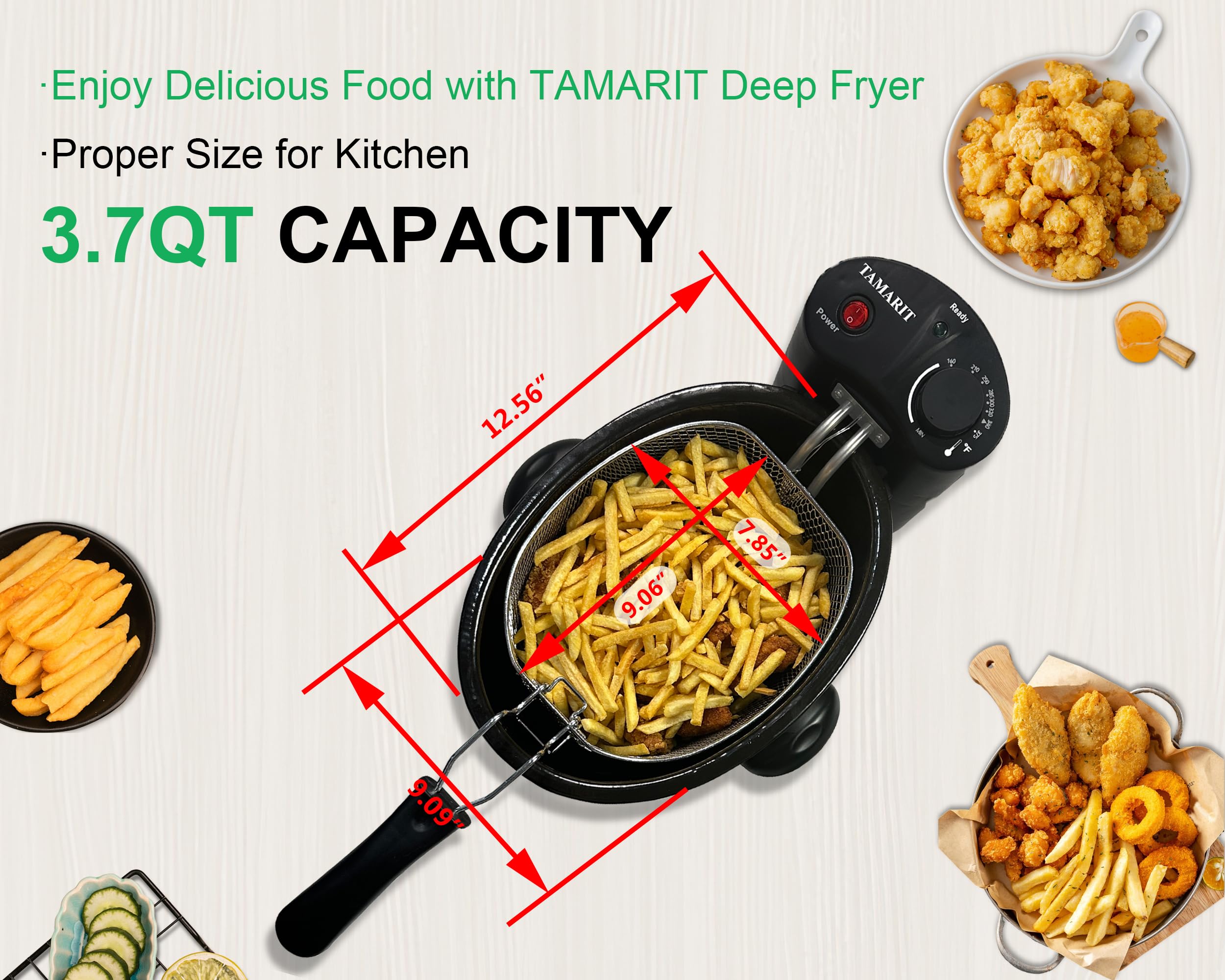 TAMARIT 3.5L Deep Fryer with Basket for Home Use,1800W Electric Fryer with Temperature Control, View Window & Filter Lid, Oval Shape, Ideal for Fries, Fish and Chicken, Stainless steel and Black