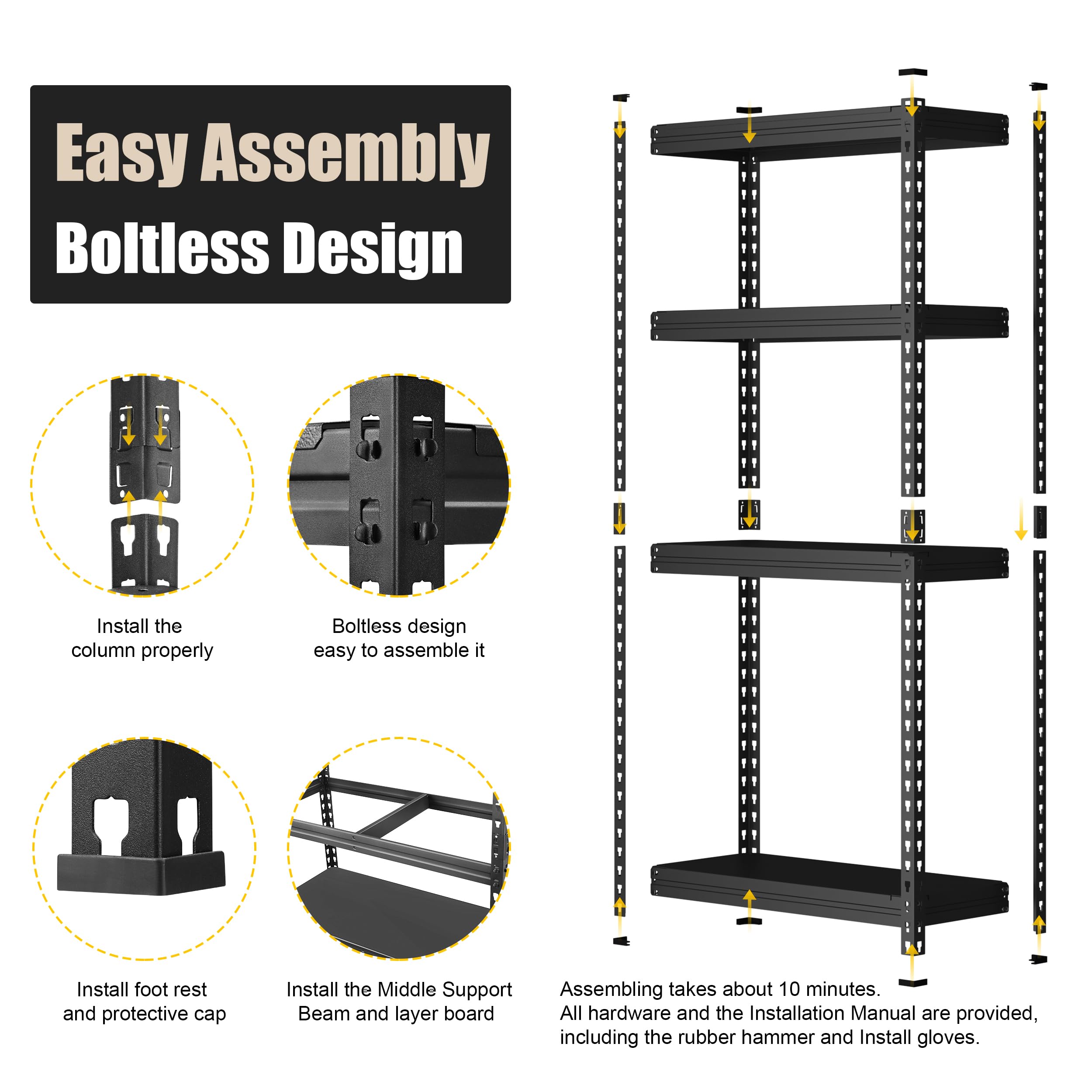 PrimeZone All Metal 36" W x 16" D x 71" H Storage Shelves - 5 Tier Heavy Duty Adjustable Garage Shelving Unit, Freestanding Utility Shelf Rack Organizer for Warehouse Pantry Kitchen, Black