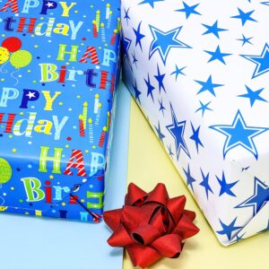 BOLIANNE Reversible Birthday Wrapping Paper for Boys Girls Kids Adults Baby Shower - Colorful Happy Birthday Gift Wrap Paper for Party - Gift Wrapping Paper Roll, 17.7 Inch X 33 Feet, High Gloss